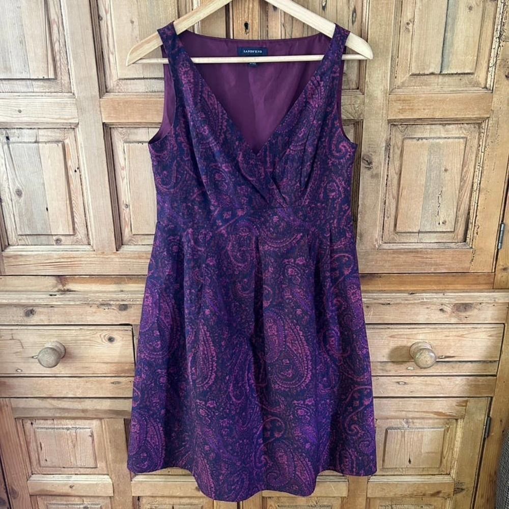 Women's Lands' End 4 Petite Deep Purple Sleeveless V-Neck‎ Dress